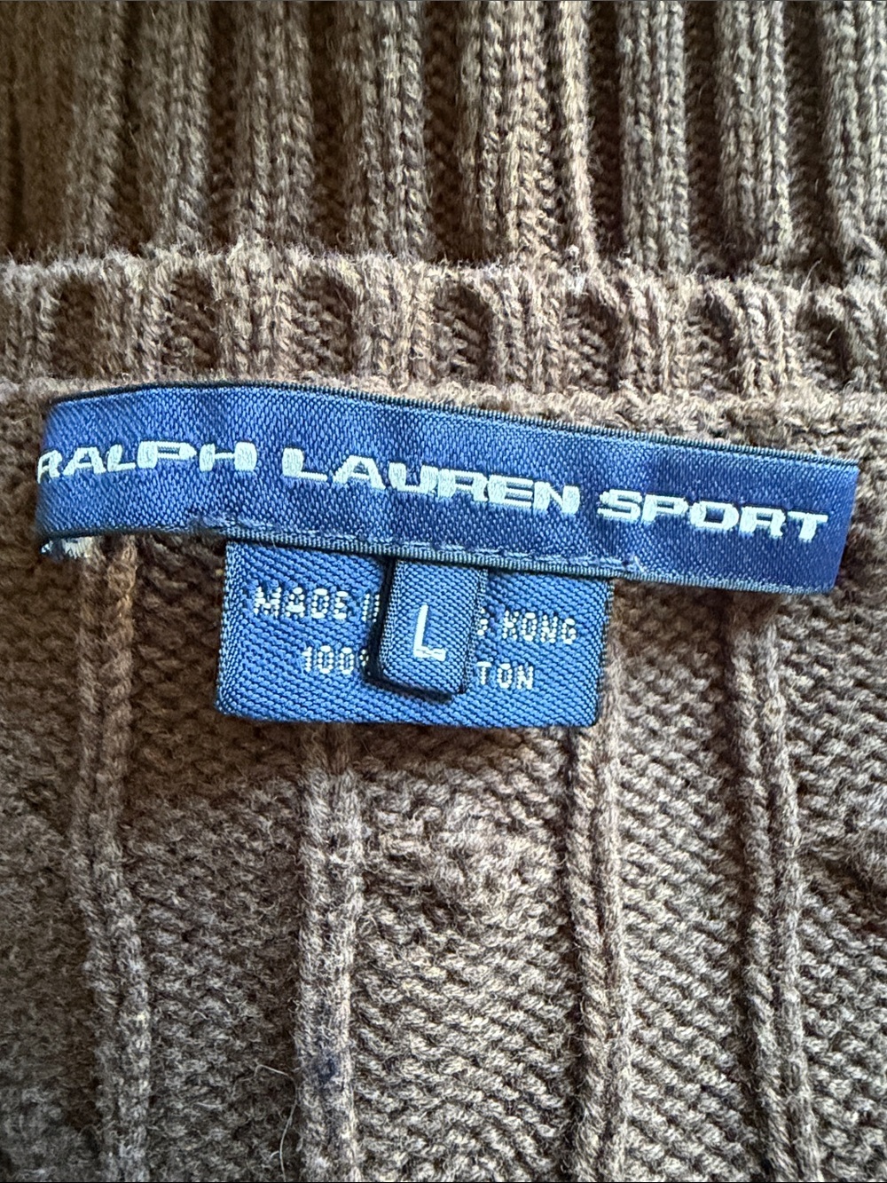VTG Ralph Lauren Sport Chocolate Brown Cable-Knit V-Neck Sweater Size L Pony - Picture 8 of 12